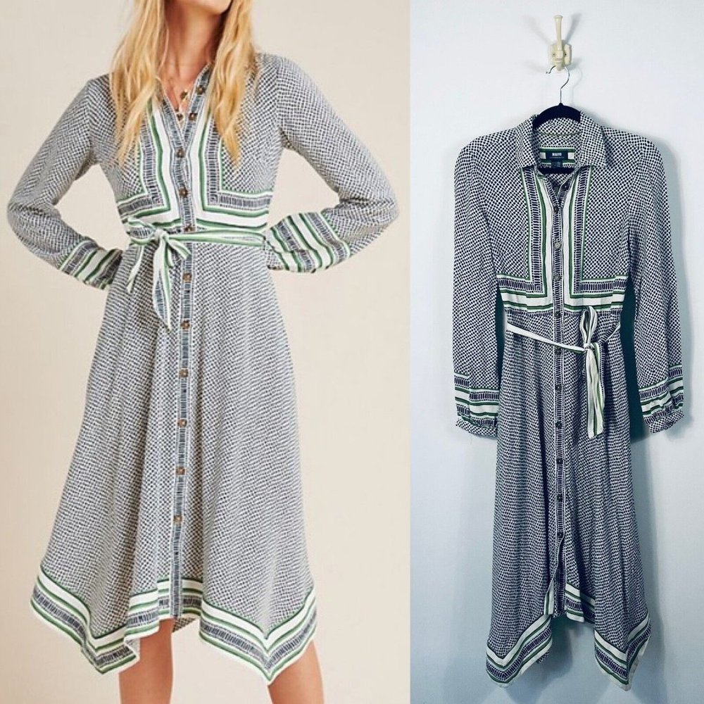 NWT, Anthropologie, Constantine Midi Dress Size 4 Waist Belt Handkerchief